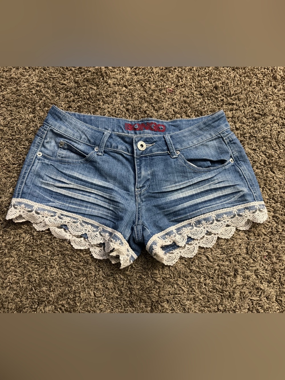 BONGO Blue Denim Shorts with White Lace Trim